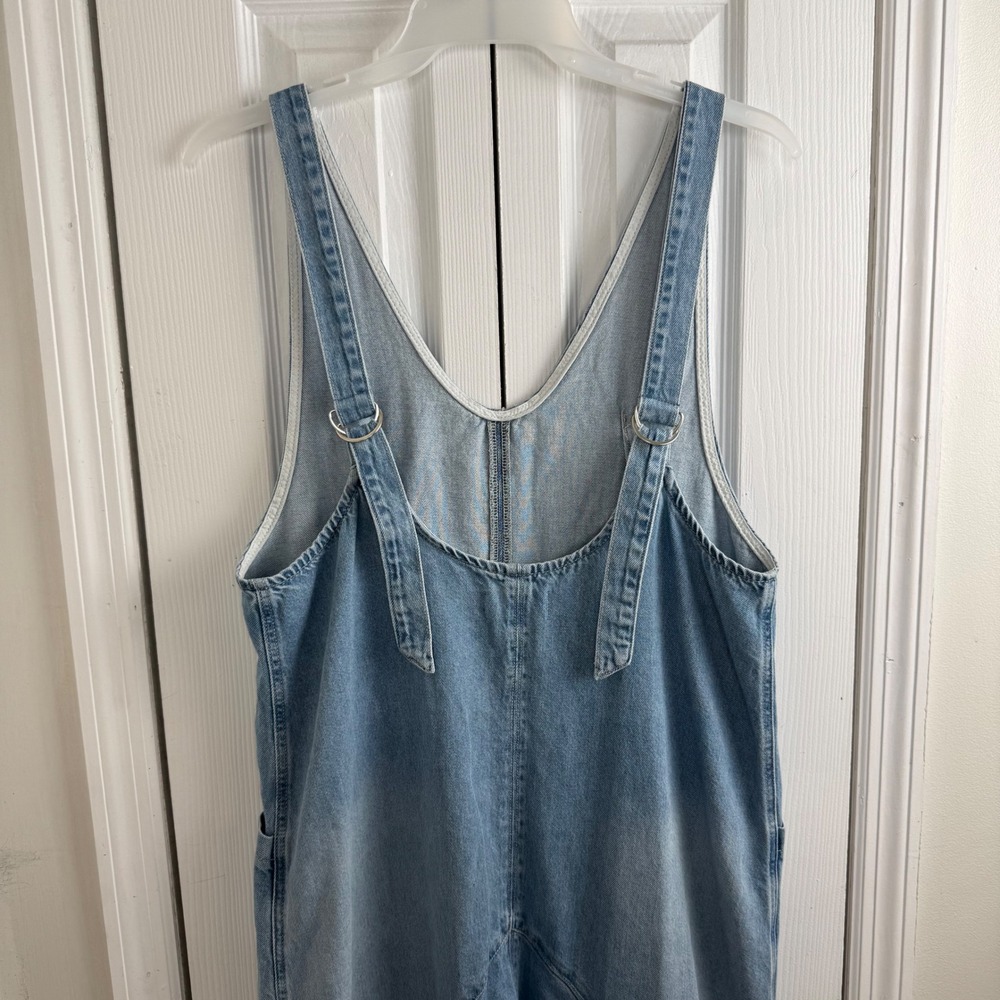 Free People High Roller Denim Overalls Medium Blue Boho Slouchy Harem Jumpsuit - Picture 6 of 12